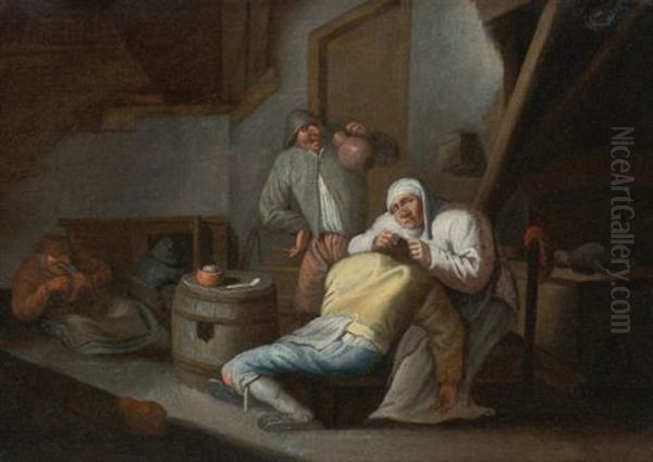 An Old Woman Picking Lice Oil Painting by Anthonie Victoryns