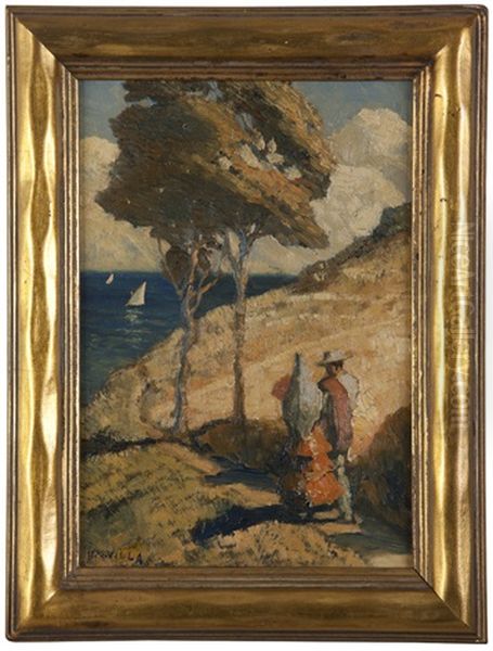 Figures On A Path Overlooking The Coast Oil Painting by Hernando Gonzallo Villa