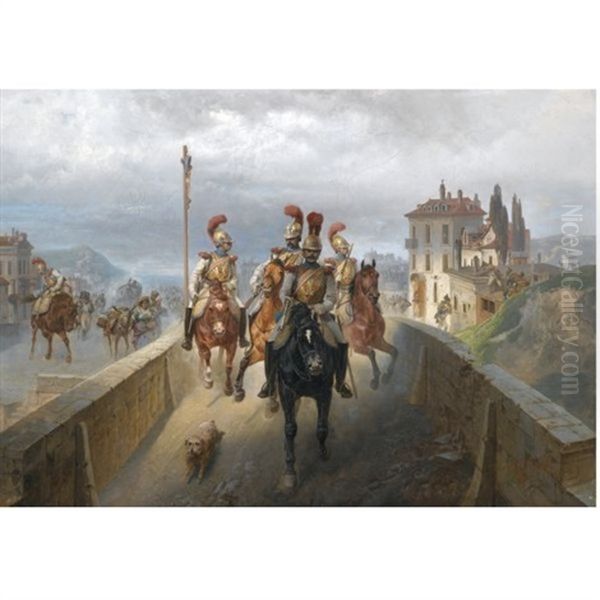 Napoleonic Troops Oil Painting by Bogdan Pavlovich Villevalde