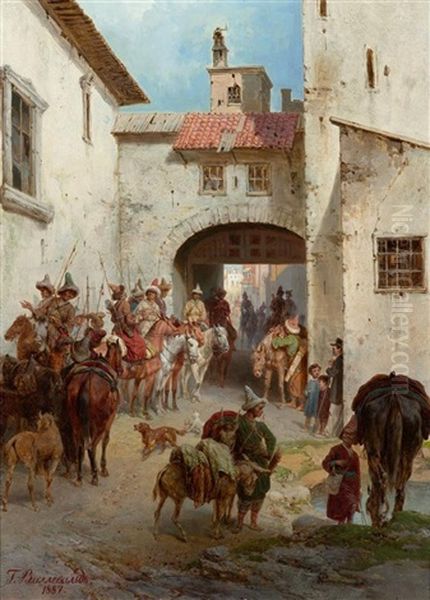 Tscherkessen Vor Dem Stadttor Oil Painting by Bogdan (Gotfrid) Pavlovich Villevalde