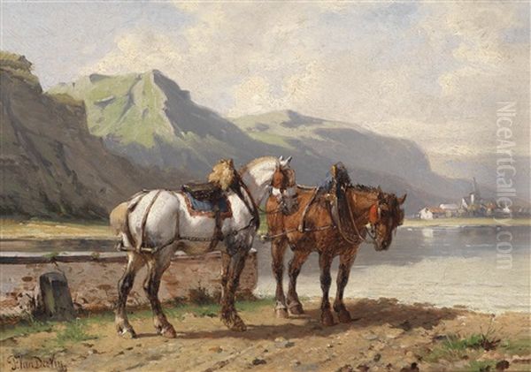 Pferde Am Seeufer Oil Painting by Paul Van Der Vin