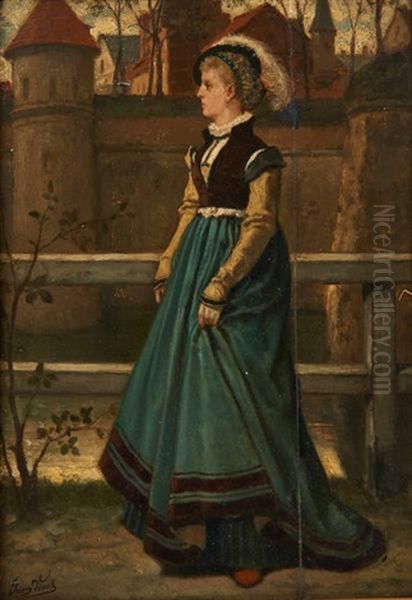 Jeune Femme Sur Fond De Douves Oil Painting by Franz Kaspar Huibrecht Vinck
