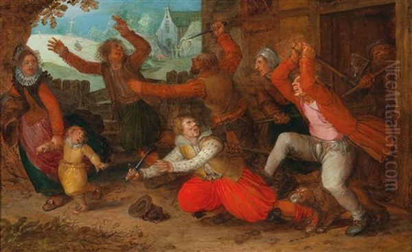 Peasants Expelling Spanish Soldiers From Their House Oil Painting by David Vinckboons