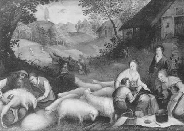 La Tonte Des Moutons (l'automne) Oil Painting by Johannes (Jan) Vinckeboons