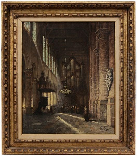 Cathedral Interior Oil Painting by Adrian Nicholaas Visser