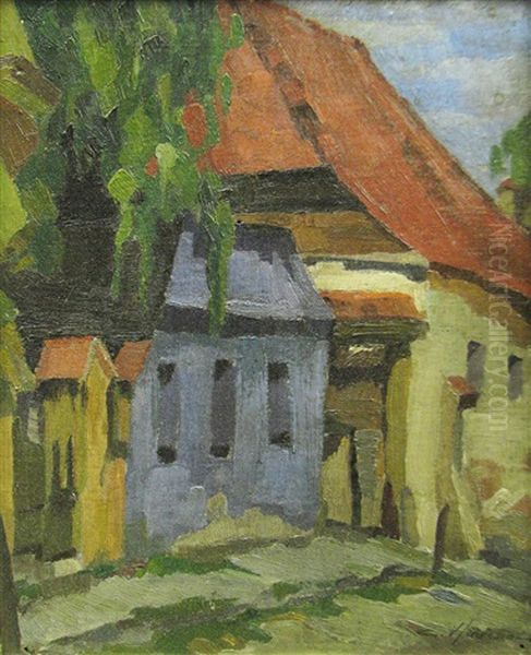 Houses In The Country Oil Painting by Constantin Vladescu