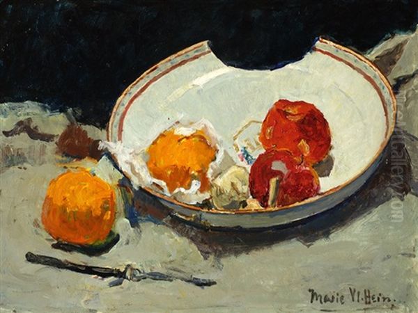 Shaving Bowl With Apples And Oranges Oil Painting by Johanna Vlielander Hein