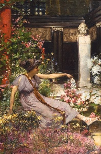 Repos Dans Le Jardin De La Maison Rubens Oil Painting by Emile Vloors