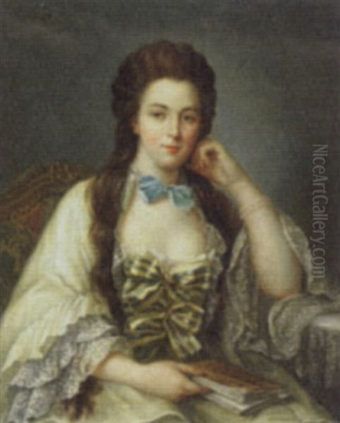 Portrait Of A Lady In A White Dress Oil Painting by Guillaume Voiriot