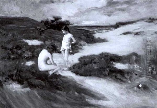 Children In The Dunes (+ 2 Others; 3 Works) Oil Painting by Douglas Volk