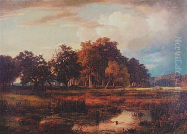 Extensive Country Landscape Oil Painting by Adolf Vollmer