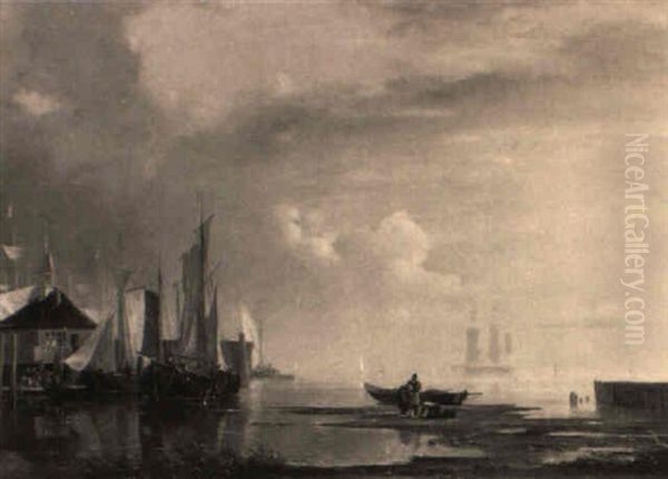 Segelschiffe Im Hafen Oil Painting by Adolf Friedrich Vollmer