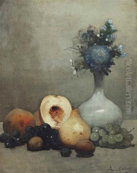 Nature Morte, Fruits Et Fleurs Oil Painting by Antoine Vollon
