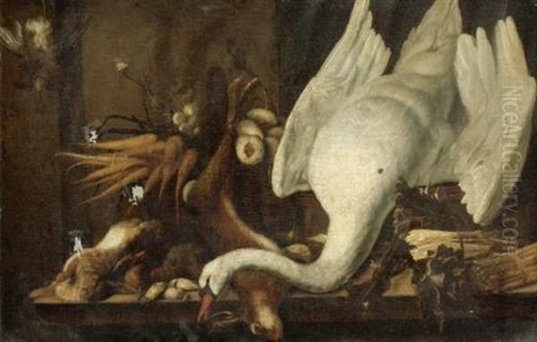 Still Life With A Swan, Asparagus, Game And Vegetables Oil Painting by Elias Vonck