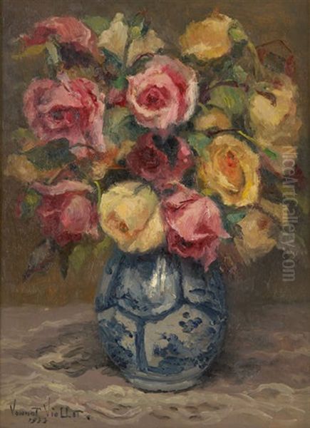 Vase Fleuri De Roses Oil Painting by Yvonne Vonnot-Violet