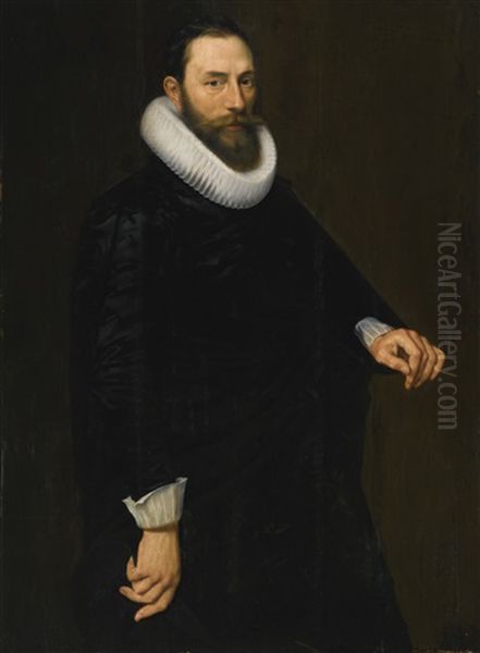 Portrait Of A Bearded Gentleman, Three Quarter Length, Wearing A Ruff Oil Painting by Cornelis van der Voort