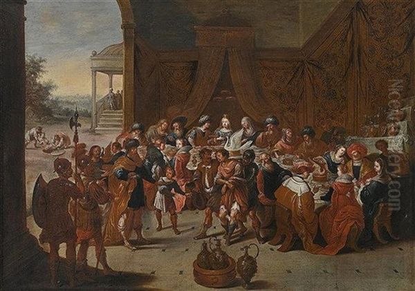 Das Gleichnis Vom Koniglichen Hochzeitsmahl Oil Painting by Simon de Vos