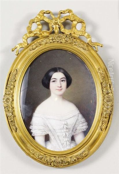 Portrait De Jeune Fille Vetue D'une Robe De Dentelle Blanche Decolletee Oil Painting by Anne Nicole Voullemier