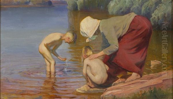 Life On The Shore Oil Painting by Kaarlo Vuori