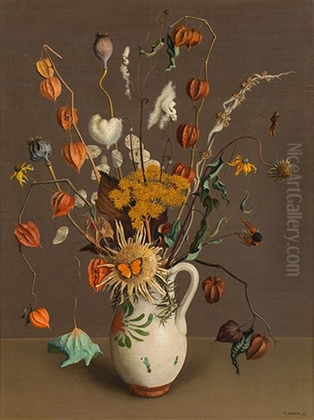 'herbststraus Mit Falter Oil Painting by Rudolf Wacker