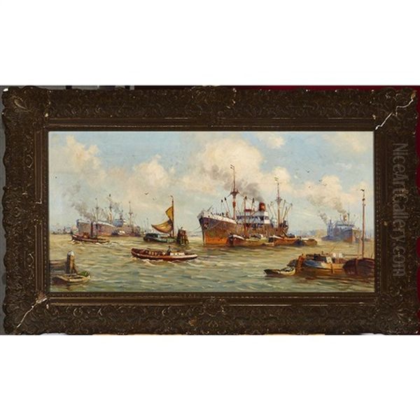 Rotterdam Harbour Oil Painting by Pieter Johannes A. Wagemans