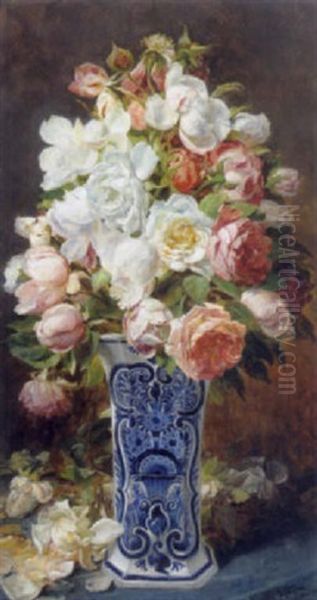 Rosen In Einer Delfter Vase Oil Painting by Ferdinand Wagner the Elder