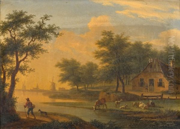 Paysage Au Moulin (+ Passage De La Riviere; 2 Works) Oil Painting by Carl Ludwig Friedrich Wagner