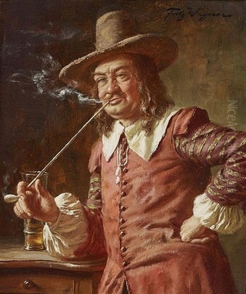 Pipe Smoker Oil Painting by Fritz Wagner