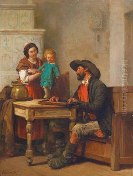 Derzitherspieler Oil Painting by Brion, Gustave