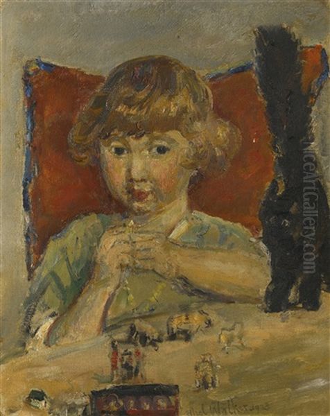 Christopher Robin With A Cat And Toys Oil Painting by Dame Ethel Walker