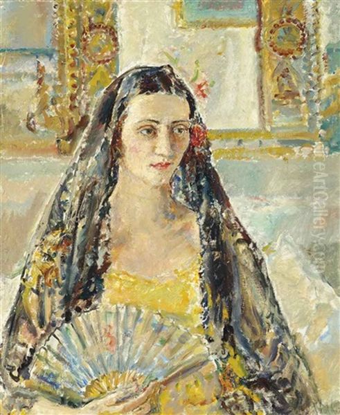 Lady With A Fan Oil Painting by Dame Ethel Walker