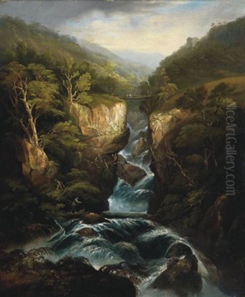 Fishing The Flume Oil Painting by William Guy Wall
