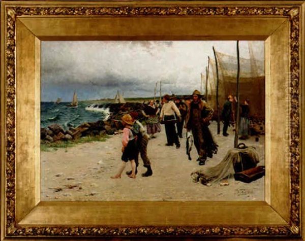 Pa Hamnarmen Oil Painting by Gustaf Theodor Wallen