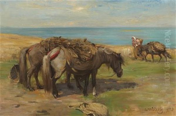 Turf Carriers, Shetland Oil Painting by William Walls
