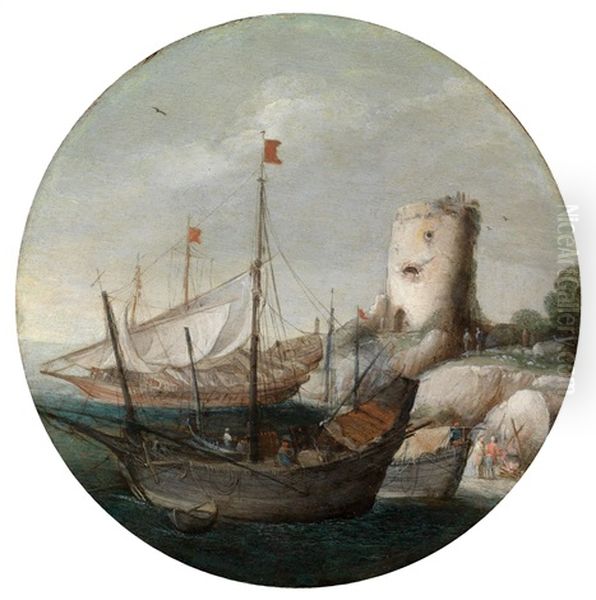 Anlandende Schiffe In Einem Sudlichen Hafen Oil Painting by Goffredo Wals