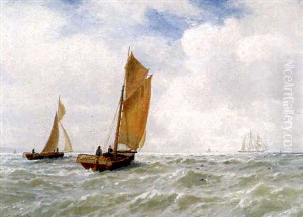 Fishing Smacks Off The Coast Oil Painting by George Stanfield Walters