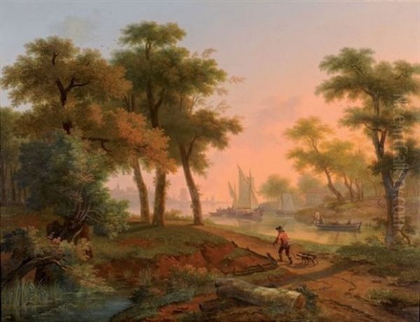 Chasseurs Sur Le Bord D'un Fleuve Oil Painting by Gustave (Egidius Karel G.) Wappers