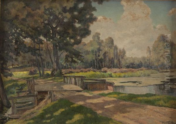 Landscape With Little Bridge Oil Painting by Rafal Wasowicz