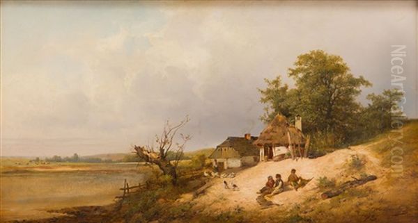 In Front Of A Hut Oil Painting by Frantiszek Wastkowski