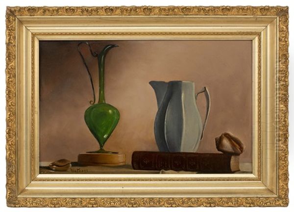 Still Life Of Shells, A Book And Vases Oil Painting by Harry Willson Watrous