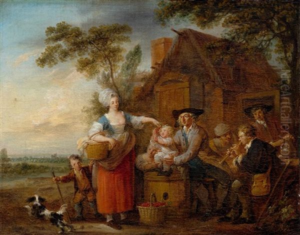 Rural Scene With Figures Oil Painting by Francois Louis Watteau