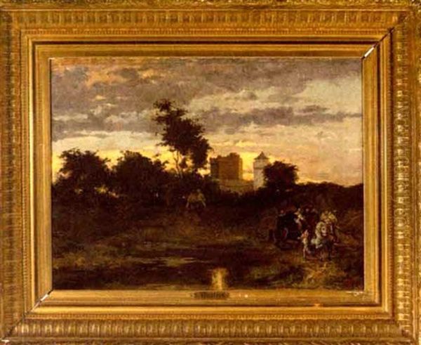 Horseman At Dusk Near Castle Oil Painting by Emile Wauters