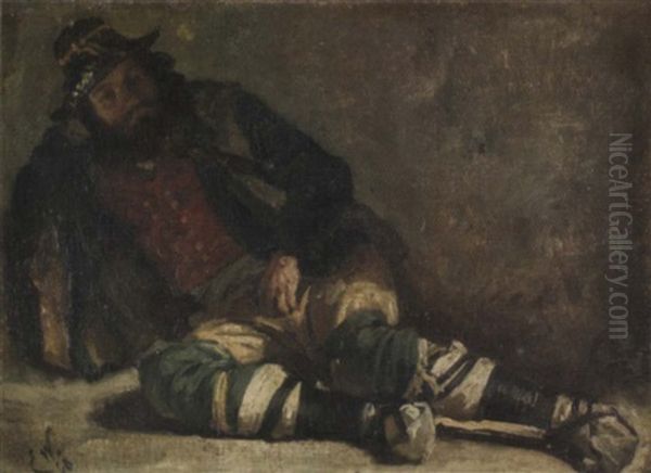 Liegender Mann In Sudlandischer Kleidung Oil Painting by Emile Wauters