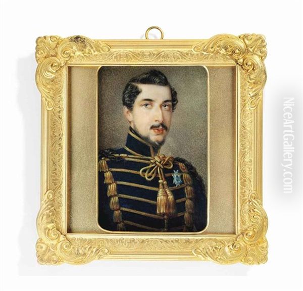 Charles Xv (1826-1872), King Of Sweden And Norway, In Gold-bordered Blue Coat With Gold Frogging And Tassels, Tasseled Gold Cords Tied At Front Oil Painting by Johan Wilhelm Carl Way