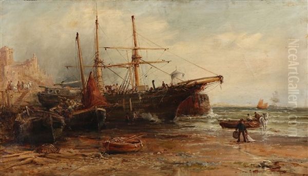 Coastal Scene With Anchoring Ships Oil Painting by William Edward Webb Coastal Scene With Anchoring Ships Oil Painting by William Edward Webb
