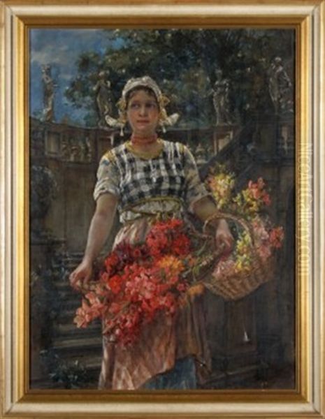 Blumenverkauferin Vor Der Schlosstreppe Oil Painting by Maria (Philips-Weber) Weber