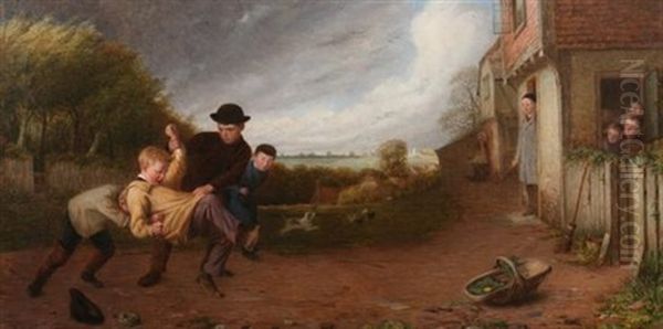 Boys Roughhousing Oil Painting by Thomas Webster
