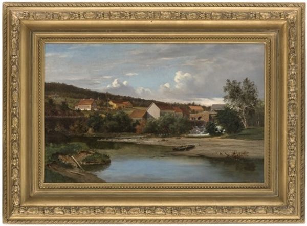 Farm With A Waterfall In The Foreground Oil Painting by Johan Herman Wedel-Anker