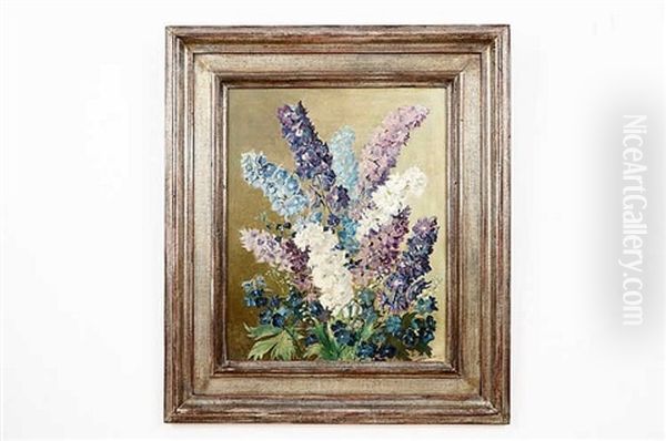 A Bouquet Of Delphiniums Oil Painting by Anna de Weert