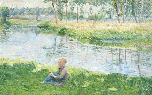 Little Girl Near The River Oil Painting by Anna de Weert